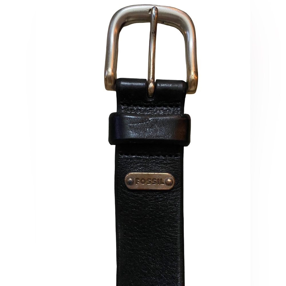 Fossil‎ Mens Belt Black 90/36 Silver Tone Square Buckle Logo